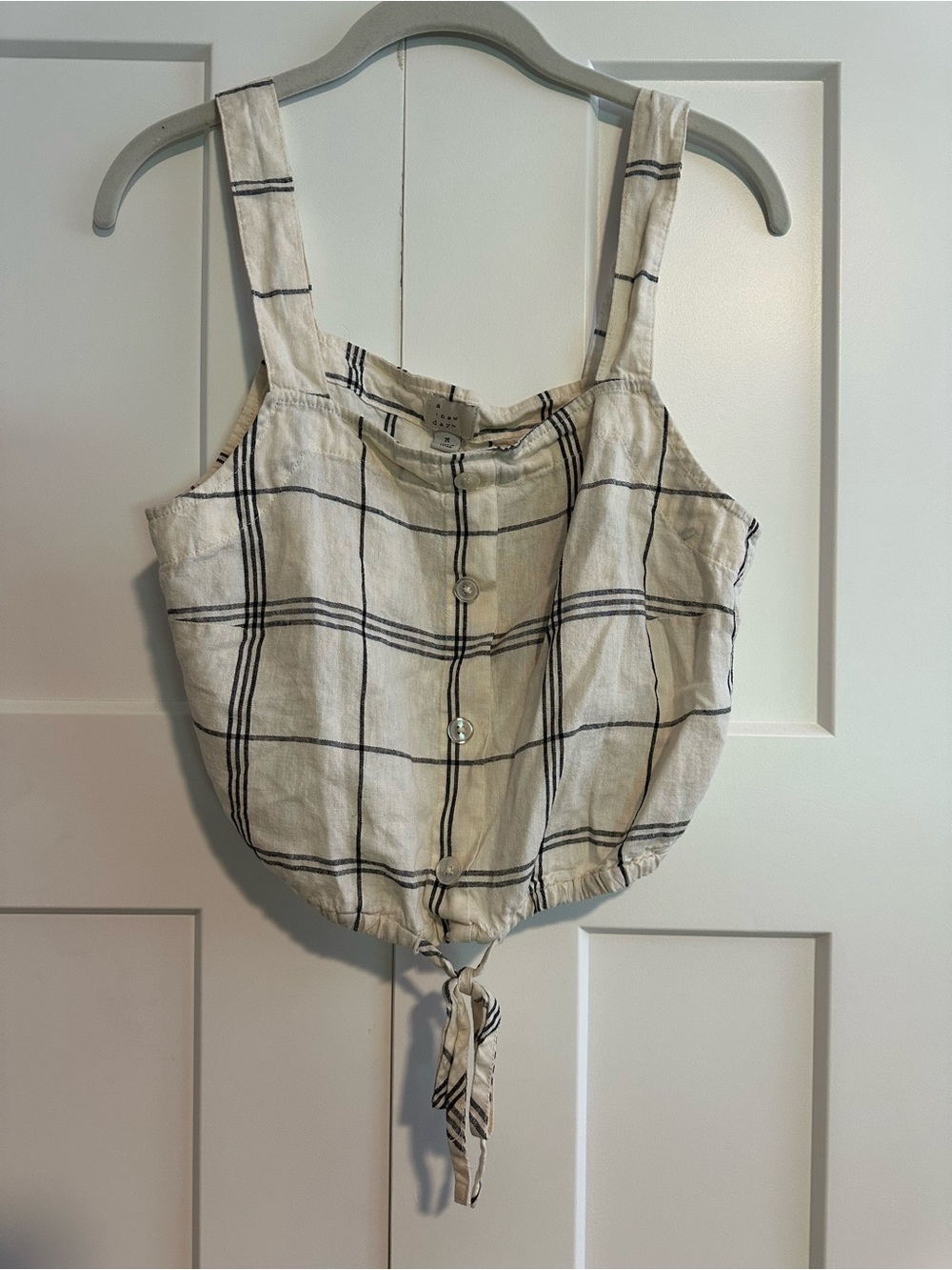 a new day Cream and Black Plaid Tie-Hem Cami